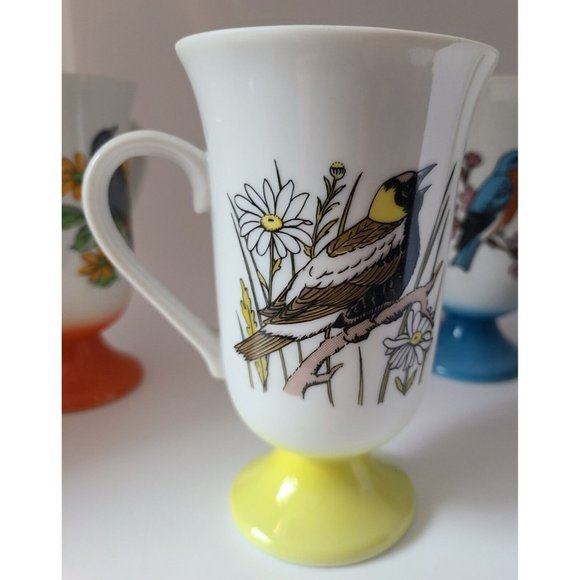 FRED ROBERTS Song Bird Footed Irish Coffee Mugs/Cups Mid Century Modern Set Of 4 - Picture 3 of 7